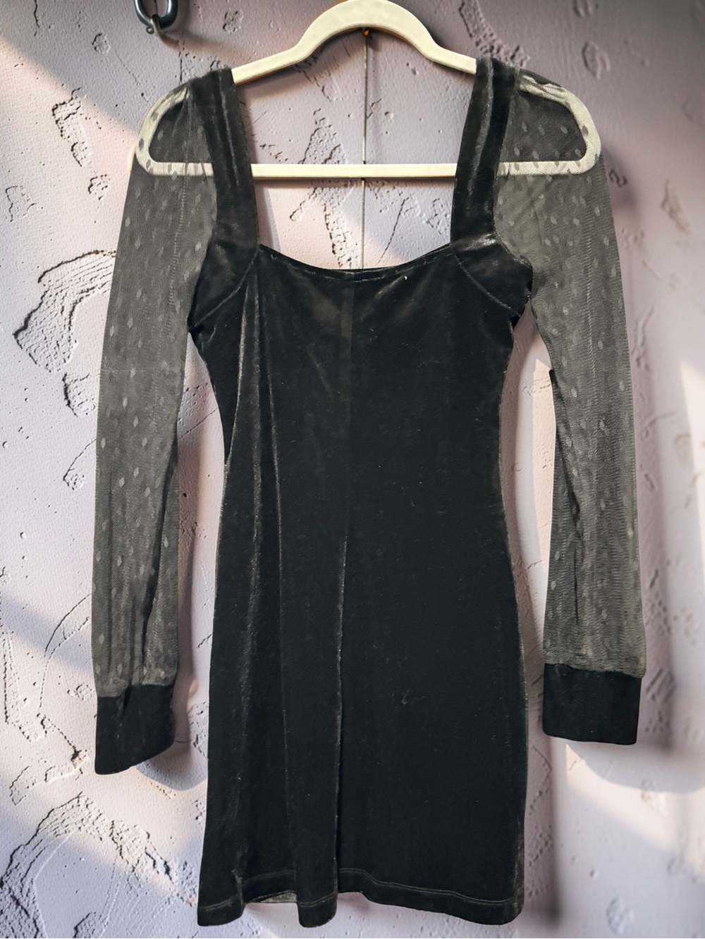 Speechless Black Velvet Dress with Sheer Long Sleeves